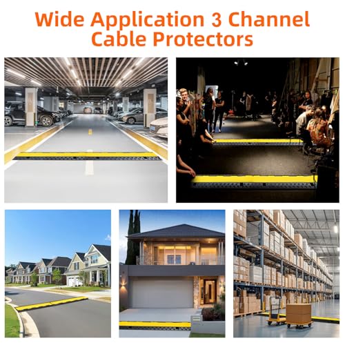 2 Pack 3 Channel Cable Protector Ramp Traffic Wire and Hose Ramp Cord Cover Heavy Duty Channels 44