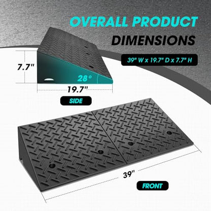 7.7" Rise Rubber Curb Ramp Heavy Duty Loading Driveway Ramp Threshold Ramp 39" W x 19.7" D x 7.7" H for Loading Dock