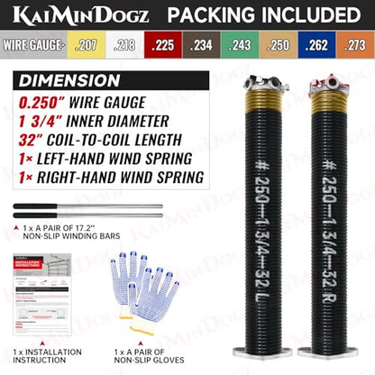 Pair of 1.75" Garage Door Torsion Springs Set with Non