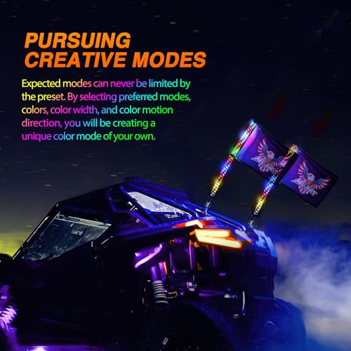 2PCS 2FT RGB LED Whip Light with Extra Stop Turn Reverse Lights