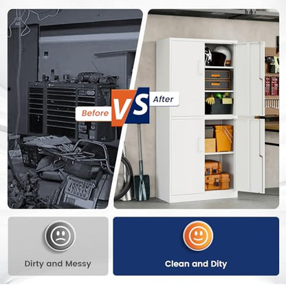 Metal Storage Locking Cabinet with 4 Doors and 2 Adjustable Shelves