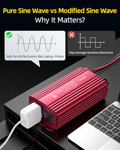 500W Pure Sine Wave Power Inverter DC 12V to AC 110V Car Converter