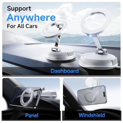 Car Phone Holder for Magsafe [78+LBS Strongest Suction & 2400gf Strongest Magnetic] 360° Adjustable Car Phone Mount