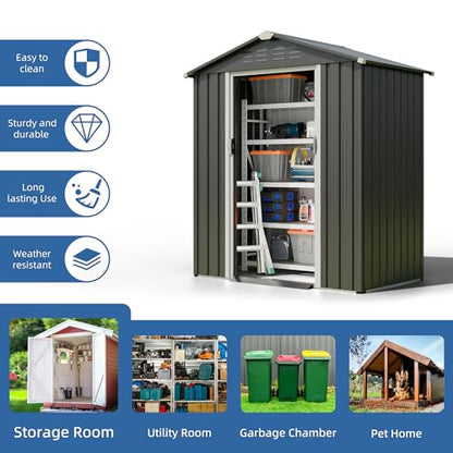 JY QAQA 5x3 FT Metal Outdoor Garden Storage Shed