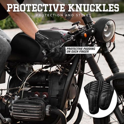 Leather Motorcycle Motorbike Knuckle Protection Powersports Gloves
