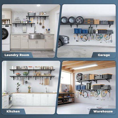 2 Pack Wall Mounted Garage Shelving with 8 Hooks (2 Count)