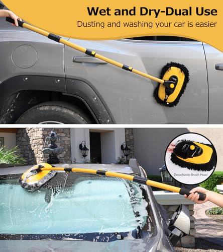56.7" Car Wash Brush Mop Kit Mitt Sponge with Long Handle Car Cleaning Supplies Kit Tools Car Washing Duster Exterior Scratch Free
