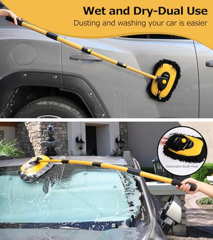 56.7" Car Wash Brush Mop Kit Mitt Sponge with Long Handle Car Cleaning Supplies Kit Tools Car Washing Duster Exterior Scratch Free