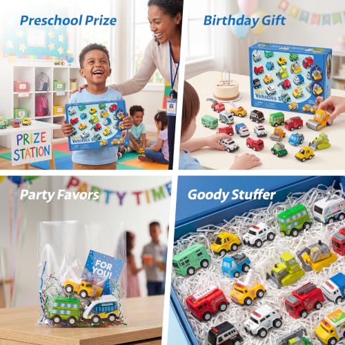 18 Pcs Pull Back City Cars and Trucks Toy Vehicles Set (18 Count)