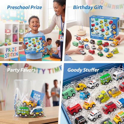 18 Pcs Pull Back City Cars and Trucks Toy Vehicles Set (18 Count)