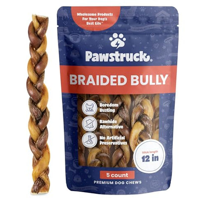Natural 12" Braided Bully Sticks for Dogs (5 Count)