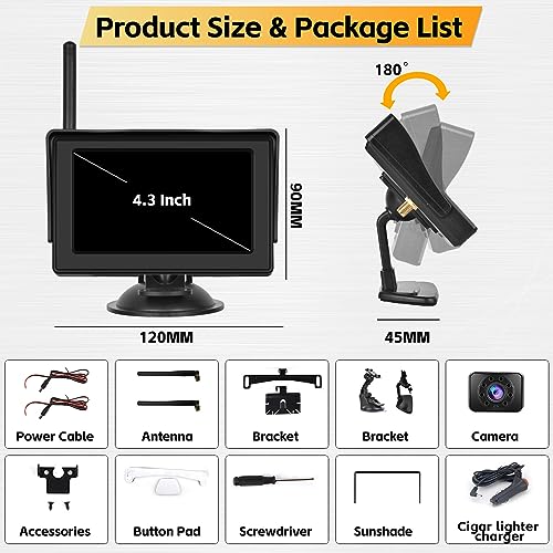 Wireless Backup Camera System 4.7 Inch Car Monitor Kit