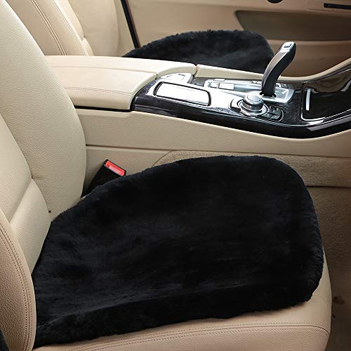 2 Pack Black Fuzzy Sheepskin Car Seat Covers for Soft Genuine Wool Cushion (2 Count)
