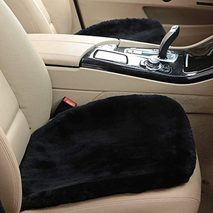 2 Pack Black Fuzzy Sheepskin Car Seat Covers for Soft Genuine Wool Cushion (2 Count)