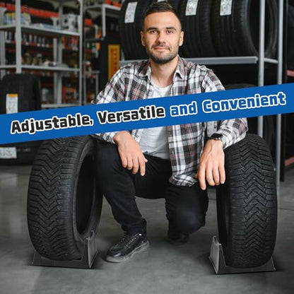 2 Pcs Car Tire Display Stand Wheel Display Rack Adjustable Width Rim Storage Wheel Rim Holder Tyre Stand Base Tire Tray Base for Exhibition Shop Garage Trade Show