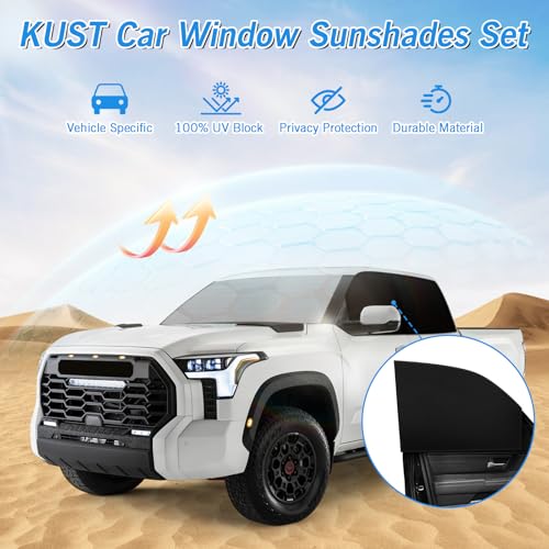 Windshield Sun Shade Umbrella for Toyota Tundra 2022 2023 2024 2025 2026 Rear Window Shades 100% UV Protection and Blackout Privacy 5PCS Car Window Covers Accessories (5 Count)
