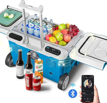 Car Fridge 40Quart（36L） Portable 12 Volt Car Refrigerator Cooler with Wheels&Bluetooth Speaker&Handle&Battery Powered