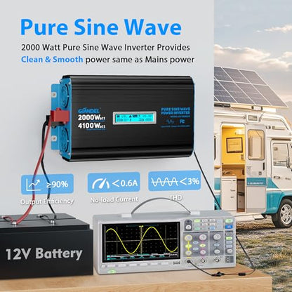 2000 Watt Pure Sine Wave Power Inverter 12V DC to 120V AC