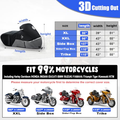 Motorcycle Cover 420D Heavy Duty All Season Universal Weather Waterproof Outdoor Protection 86" XL Vehicle Cover