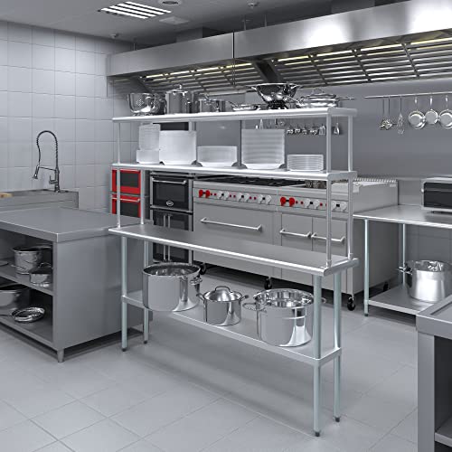 Stainless Steel Work Table Double Tier Overshelf