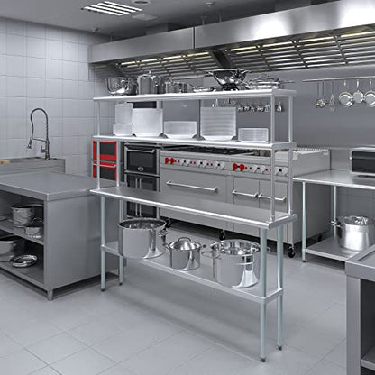 Stainless Steel Work Table Double Tier Overshelf