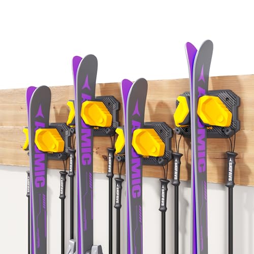 Ski & Snowboard Wall Rack for Garage Wall Fits Any Ski