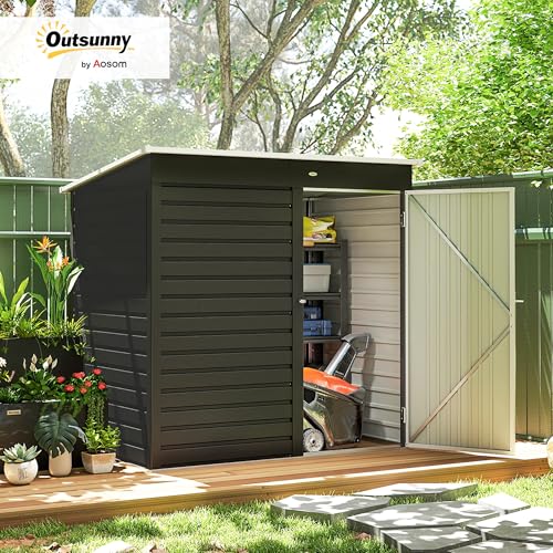 6' x 4' Metal Garden Tool Shed Small Outdoor Tool Shed Dark Gray