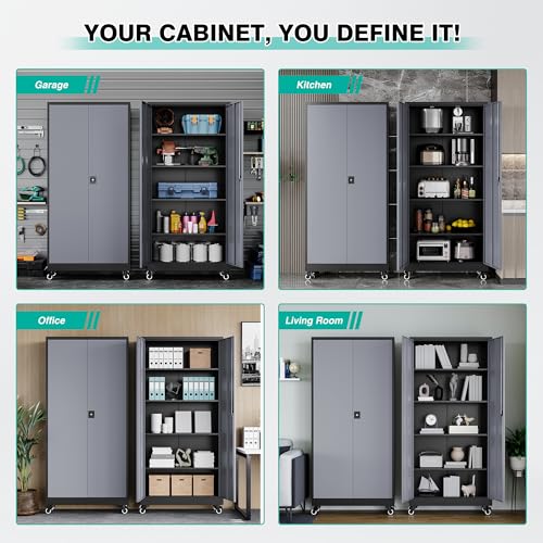 75" Tall Metal Storage Cabinet with Wheels