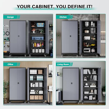75" Tall Metal Storage Cabinet with Wheels