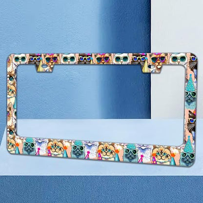 Funny Cat Pet License Plate Frame Stainless Steel Car Parts 2 Hole 6x12 in