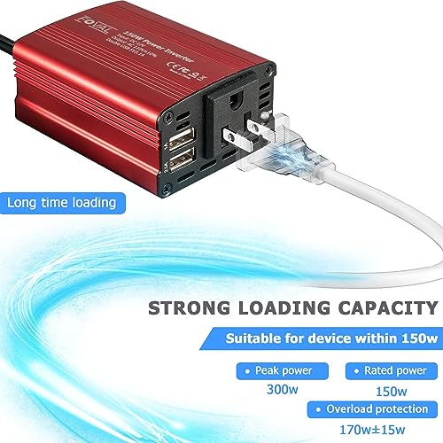 150W Car Power Inverter 12V DC to 110V AC Converter Vehicle Adapter Plug Outlet with 3.1A Dual USB Car Charger for Laptop Computer