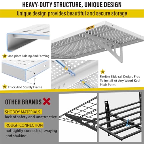 2 Pack 1.64x4ft Adjustable Garage Wall Shelving 560lbs Load Capacity Heavy Duty Wall Mounted Storage Shelf Metal Floating Shelves for Garage (2 Count)