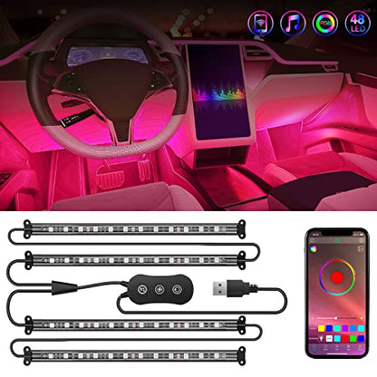 4PCS USB Car Interior Lights RGB App and Button Control