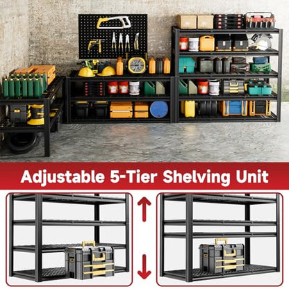 5 Tier 60”W x 24”D x 78”H Garage Shelving Adjustable Metal Storage Shelves 3300LBS Garage Shelving Heavy Duty Utility Shelf Unit Storage Racks for Warehouse (5 Count)