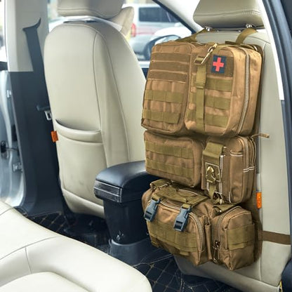 Universal Tactical Seat Back Organizer Vehicle Molle Panel Organizer Storage Bag with 5 Detachable Molle Pouch for All Vehicel Such as Jeep