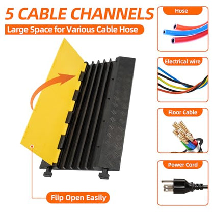 2 Pack 5 Channel Cable Protector Ramp Traffic Wire and Hose Ramp Cord Cover Heavy Duty Channels 18