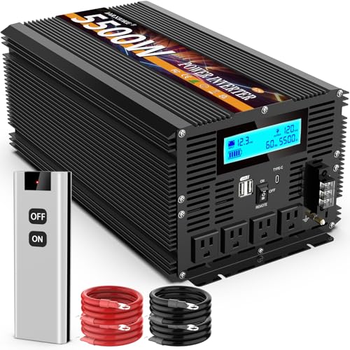 5500 Watt Power Inverter 12V DC to 110V 120V Converter for Family RV Off Grid Solar System Car with Type