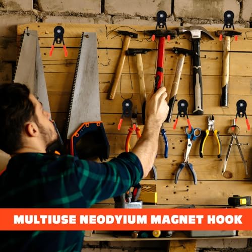 14 Pcs Large Magnetic Hooks Heavy Duty Garage Magnet Hooks Strong Storage Utility Magnetic Hangers with Anti Slip Rubber Coating for Indoor and Outdoor Hanging (14 Count)