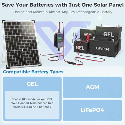 30W 12V Solar Panel Battery Charger Trickle Maintainer Kit