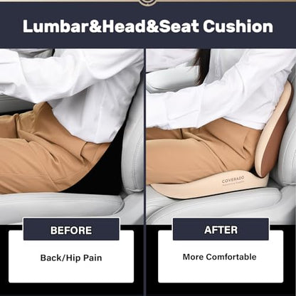 Car Seat Cushion and Lumbar Support with Headrest Pillow Memory Foam Ergonomic Back Support Driving Seat Cushion Neck Head Pillow