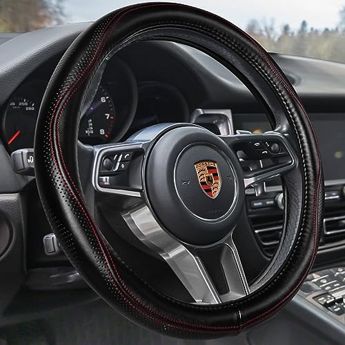 Top Grade Black Genuine Leather Steering Wheel Cover Women Men