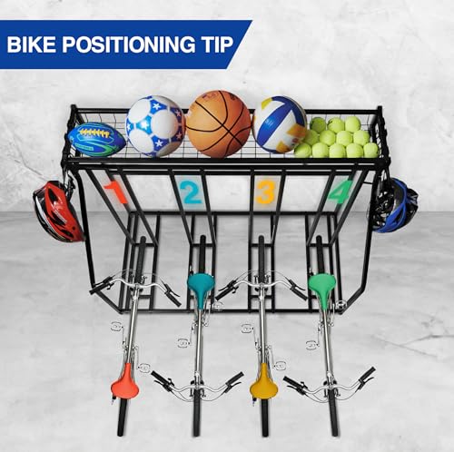 4-Bike Stand, Bike Storage Rack, Bicycle Floor Rack for Garage Organizer, Indoor Sporting Gear Storage Station