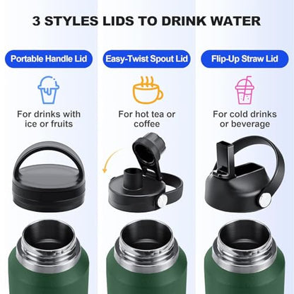 Water Bottle Wide Mouth Stainless Steel Vacuum Insulated Double Wall Keep Liquids Cold or Hot All Day