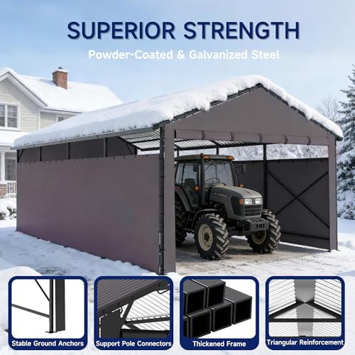 22x11 FT Heavy Duty Metal Carport with Oxford Cloth Enclosure