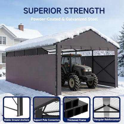 22x11 FT Heavy Duty Metal Carport with Oxford Cloth Enclosure
