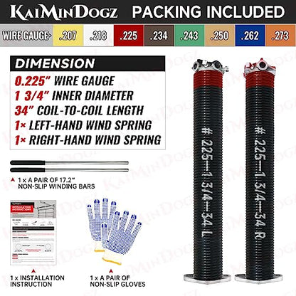 Pair of 1.75" Garage Door Torsion Springs Set with Non