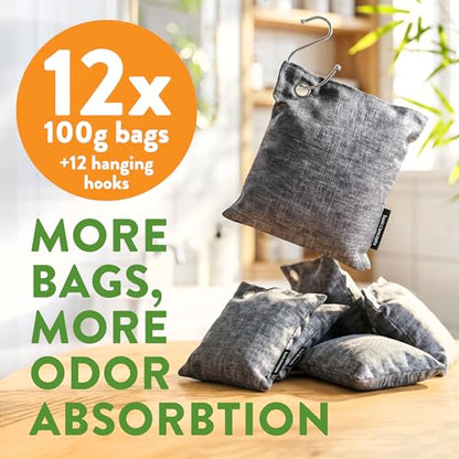 Activated Bamboo Charcoal Odor Absorber Bags for Strong Odors (8 Count)