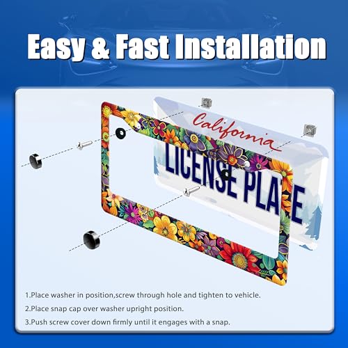Bright Flowers License Plate Frame Stainless Steel Accessory12.3 x 6.3"