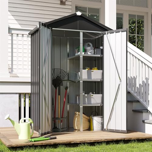 Vertical Outdoor Storage Cabinet 3.5’x2’ with Floor & Shelves Black