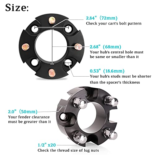 2 Inch Golf Cart Wheel Spacers Kit with Lug Nuts for Yamaha